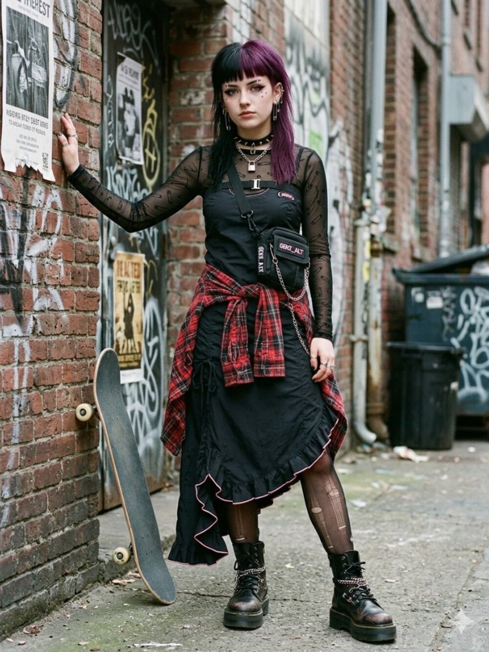 Y2K Black Pink Asymmetrical Strapless Grunge Goth Mini Dress Size S